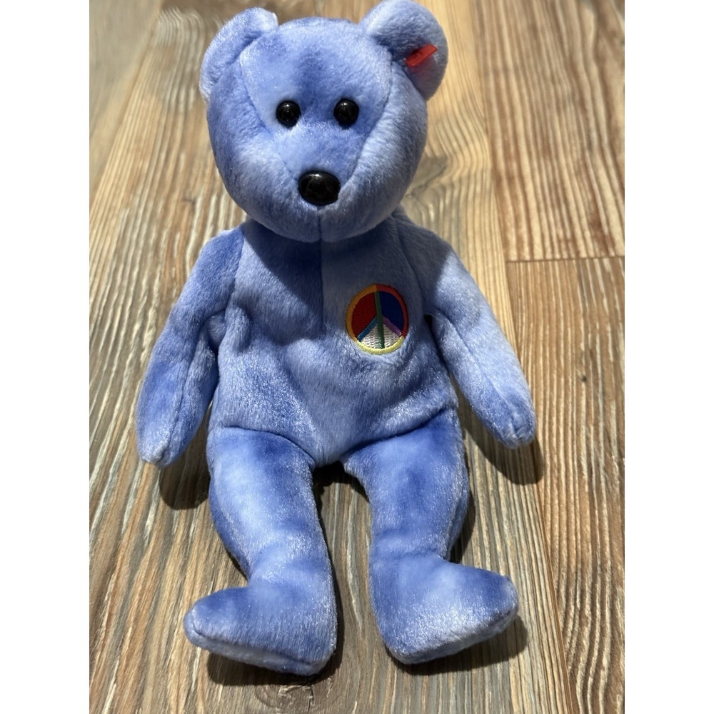 Ty Beanie Baby - 8.5" Peace Symbol Blue Bear 2003 Plush